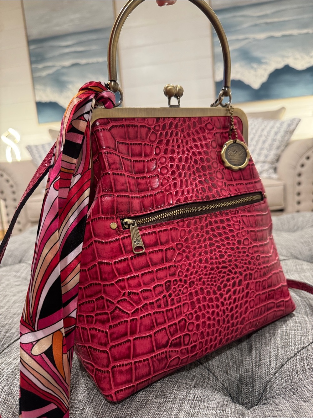 Patricia Nash Bag Novella Frame Bag in Magenta Croc Embossed Leather Crossbody - Picture 3 of 17